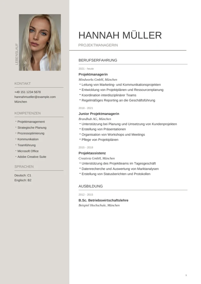Hannah · Minimal önéletrajzminta