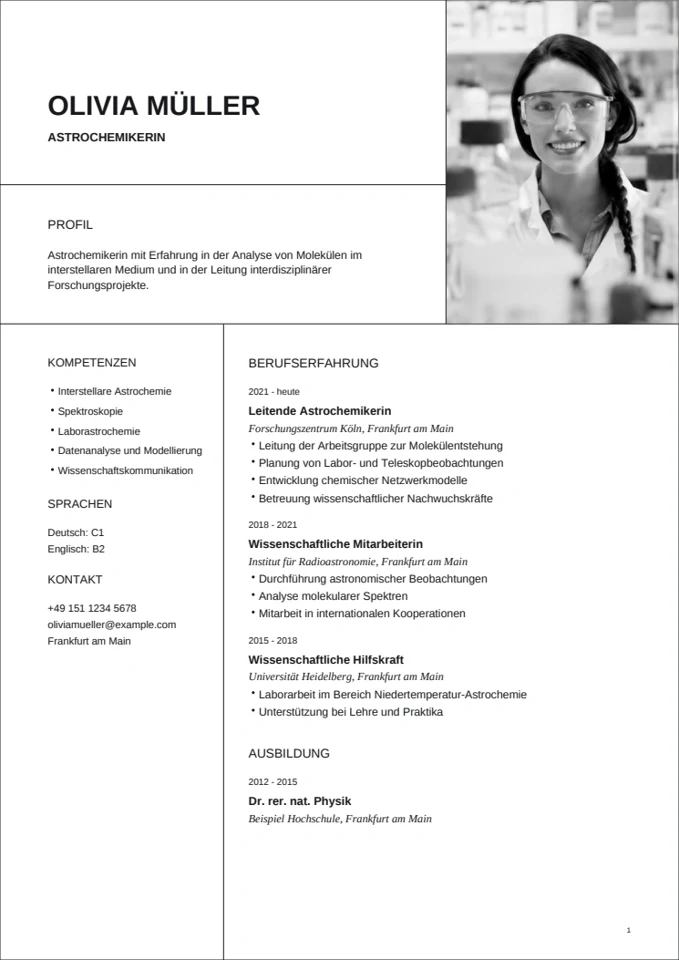 Olivia · Tudományos önéletrajzminta